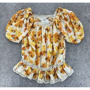 Artelier Nicole Miller Top Womens M Orange Linen Blend Peasant Cottage Bloomcore